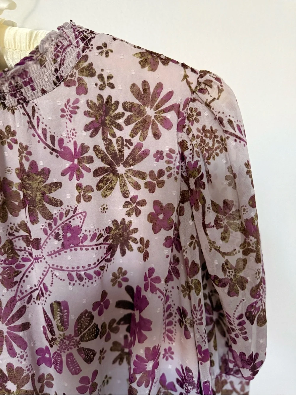 Free People Clarissa  Lilac Floral Long-sleeve Blouse NWOT Summer Reversible  S